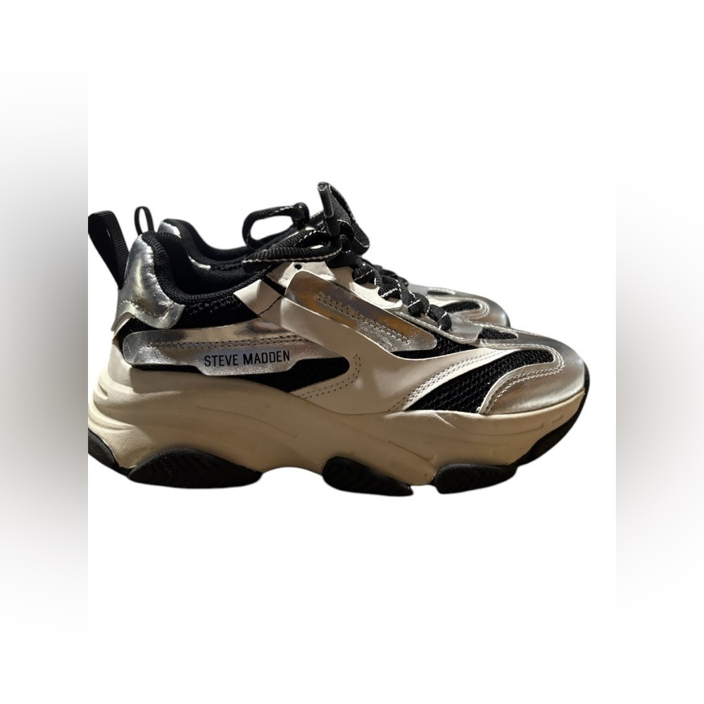 Steve Madden Silver and Black Sneakers size 3 - Picture 3 of 8